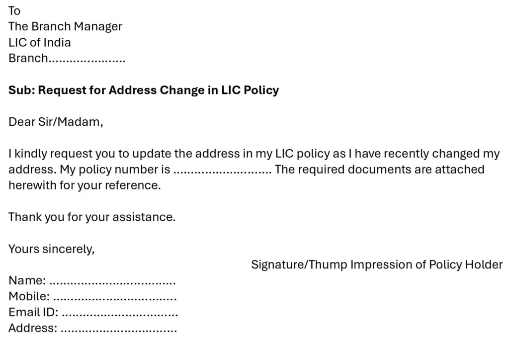 Change Address in LIC